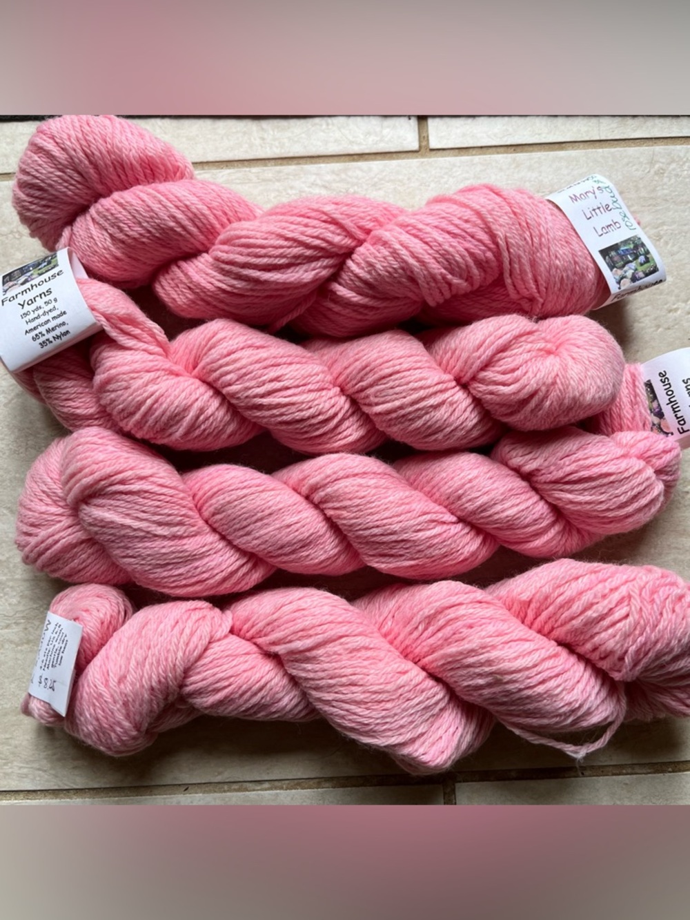 Farmhouse Yarns Mary’s Little Lamb Merino Blend Yarn Lot 4 Skeins Hand Dyed Pink